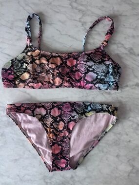 Multicolor Snake Print Bikini Size M Bottom, L Top